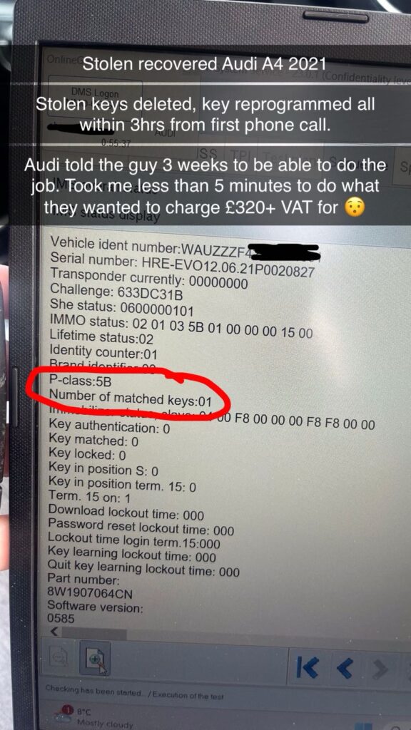 Stolen Recovered Audi A4 2021. Stolen Keys Deleted To Save Lengthy Wait For Audi Themselves To Reprogram The Keys