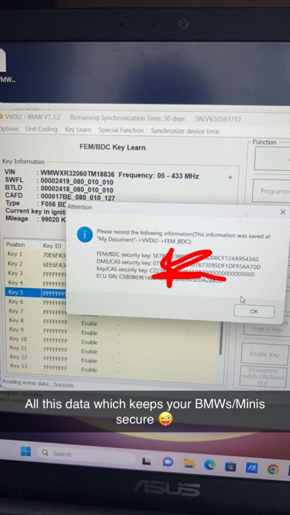 Reading Of FEM Module (Where Key Data Is Stored In 2012 - 2019 BMW Vehicles Equipped With FEM)